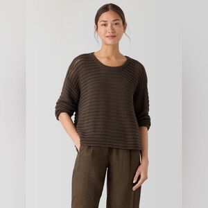 NWT Eileen Fisher Peruvian Organic Cotton Cord Crew Neck Top in Branch